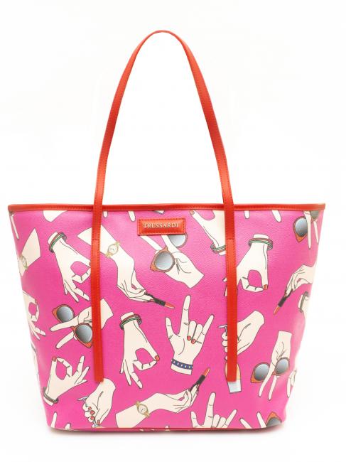TRUSSARDI Shopping bag con stampa all over  Fuksja - Torby damskie