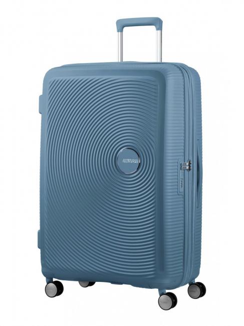AMERICAN TOURISTER SOUNDBOX Duży, rozszerzalny wózek niebieski kamień - Wózki twarde