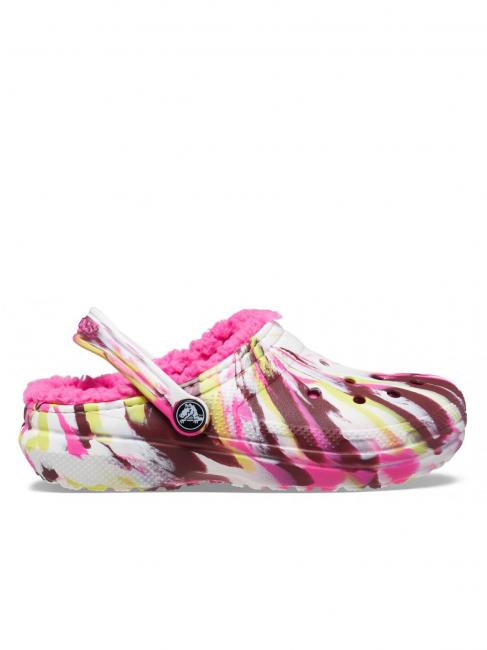 CROCS CLASSIC LINED MARBLED GLOG TODDLER Chodaki z wypełnieniem elektryczny róż/wielokolorowy - Buty dziecięce