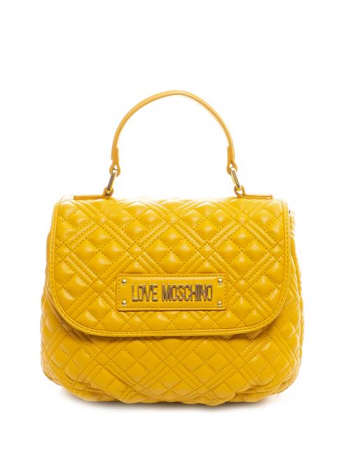 LOVE MOSCHINO QUILTED Torebka z klapką i paskiem na ramię musztarda - Torby damskie