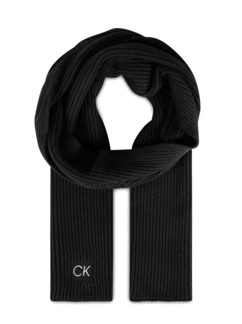 CALVIN KLEIN CLASSIC RIBBON Szalik prążkowany bawełniany czarny - Szaliki