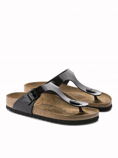 BIRKENSTOCK GIZEH Birko-Flor klapki lakierowane czarny - Buty uniseks