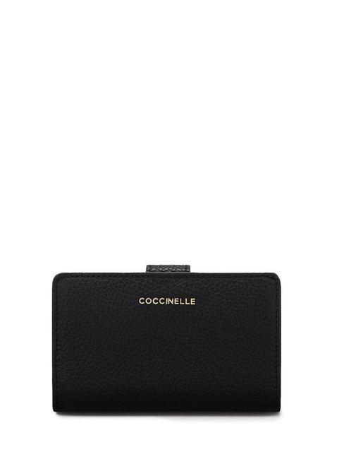 COCCINELLE METALLIC SOFT Średniej wielkości skórzany portfel Czarny - Kosmetyczka