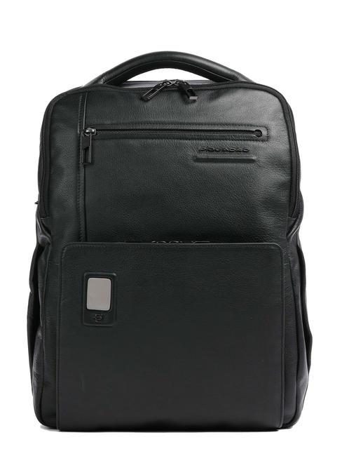 PIQUADRO AKRON Plecak skórzany antykradzieżowy, uchwyt na laptopa 15" Czarny - Plecaki na laptopa do pracy