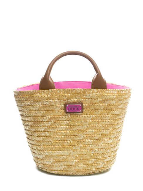 MANDARINA DUCK SEASHELL Torba plażowa ze słomy różowy bąbel - Torby damskie