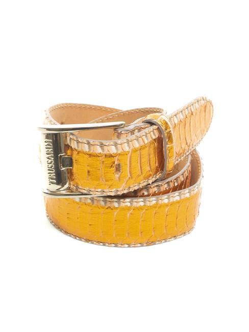 TRUSSARDI XENO Pasek skórzany laminowany, skracany pomarańczowy - Paski