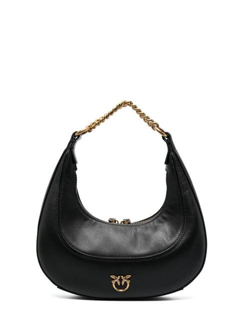 PINKO BRIOCHE HOBO MINI Torebka skórzana czarno-antyczne złoto - Torby damskie