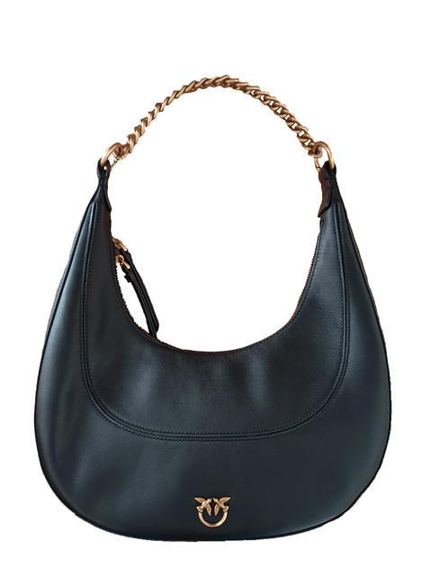 PINKO BRIOCHE Miękka skórzana torba typu hobo czarno-antyczne złoto - Torby damskie