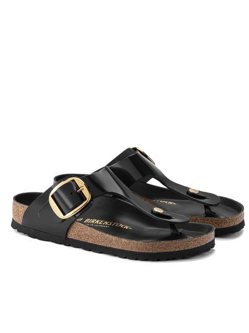 BIRKENSTOCK GIZEH BIG BUCKLE Klapki ze skóry lakierowanej świecić na czarno - Buty damskie