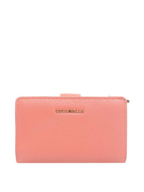 COCCINELLE METALLIC SOFT Portfel ze skóry młotkowanej hiper różowy - Portfele damskie