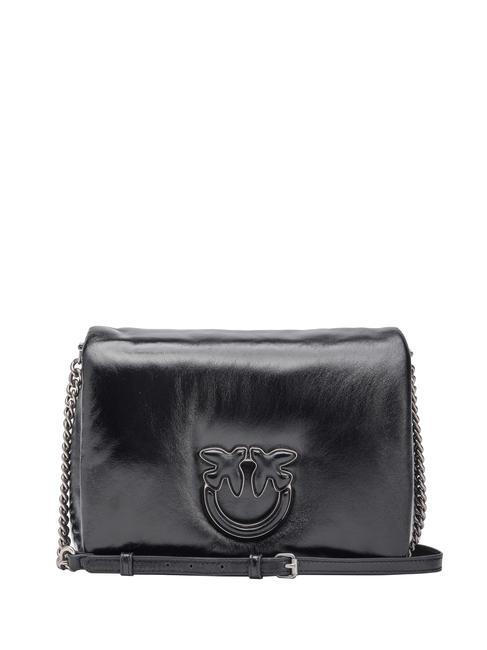 PINKO LOVE CLICK PUFF BABY Mini torebka ze skóry laminowanej czarno-stare srebro - Torby damskie