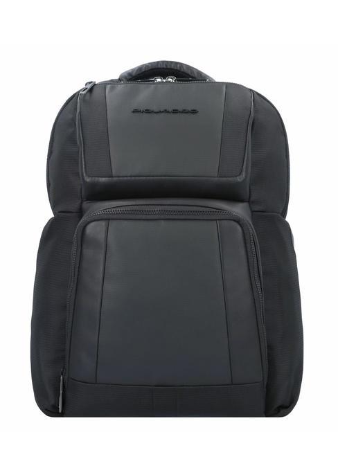 PIQUADRO WALLABY Plecak ze skóry i materiału, uchwyt na laptopa 14" Czarny - Plecaki na laptopa do pracy
