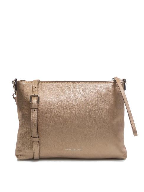 GIANNI CHIARINI METALLIC Torebka kopertówka skórzana Szampan - Torby damskie
