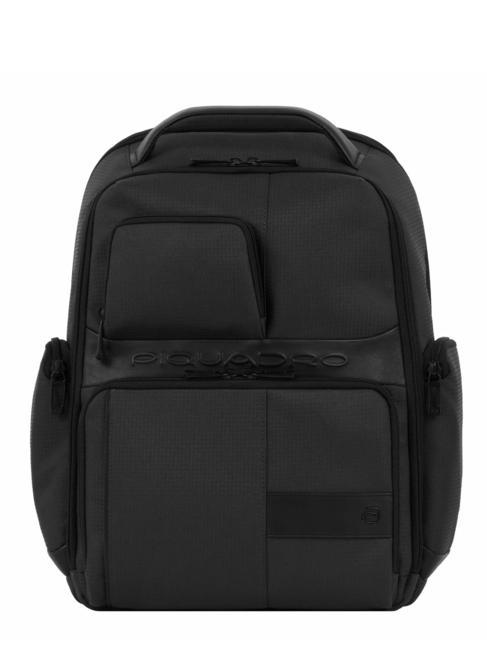 PIQUADRO WOLLEM Plecak na laptopa 15,6" z materiału i skóry Czarny - Plecaki na laptopa do pracy