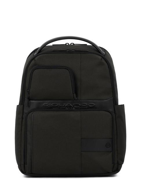 PIQUADRO WOLLEM Plecak ze skóry i materiału, uchwyt na laptopa 14" Czarny - Plecaki na laptopa do pracy