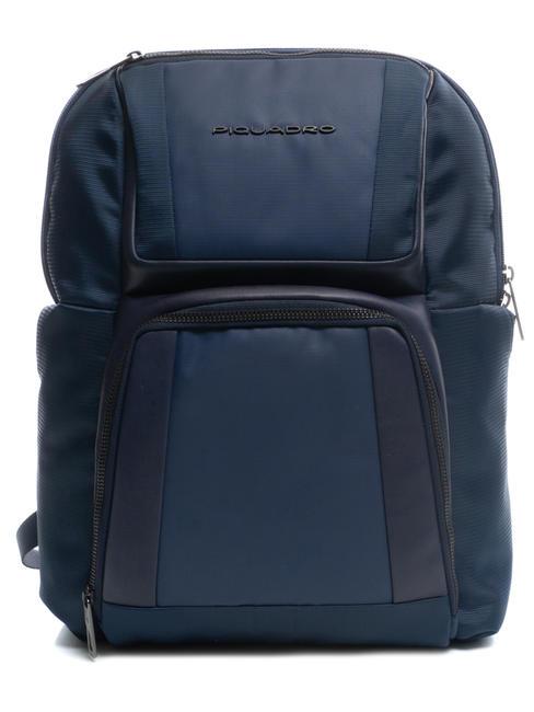 PIQUADRO WALLABY Plecak ze skóry i materiału, uchwyt na laptopa 14" niebieski - Plecaki na laptopa do pracy
