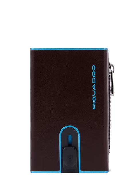 PIQUADRO BLUE SQUARE Portfel skórzany z systemem przesuwnym MAHOŃ - Portfele męskie