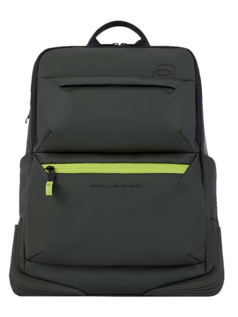 PIQUADRO CORNER Plecak z gumowanej tkaniny, uchwyt na laptopa 14" ZIELONY - Plecaki na laptopa do pracy