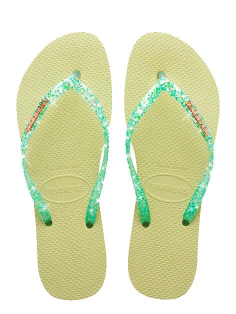 HAVAIANAS SLIM GLITTER FLOURISH Klapki gumowe zielony ogród - Buty damskie