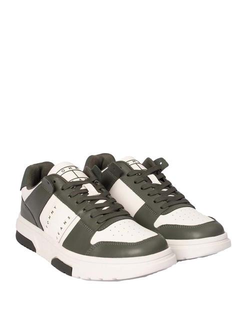 TOMMY HILFIGER TOMMY JEANS Leather Cupsole Skórzane trampki cynowo-zielony/ecru - Buty męskie