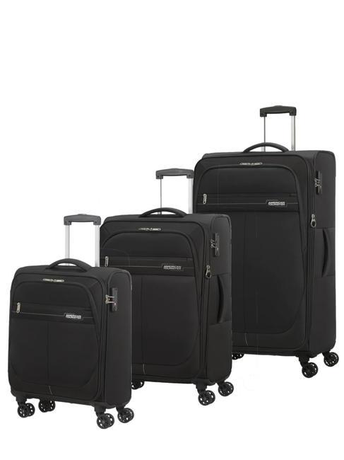 AMERICAN TOURISTER DEEP DIVE Zestaw 3 wózków: kabinowy, średni i duży rozszerzalny czarny/szary - Zestaw wózków