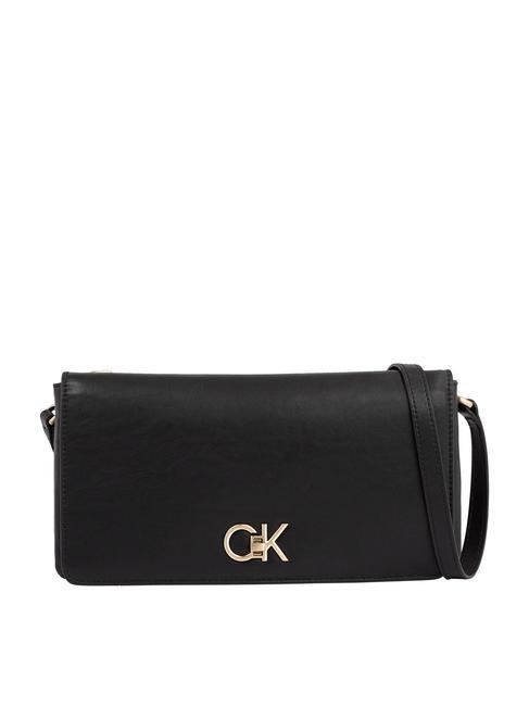 CALVIN KLEIN RE-LOCK DOUBLE GUSETTE Torba na ramię czarny - Torby damskie