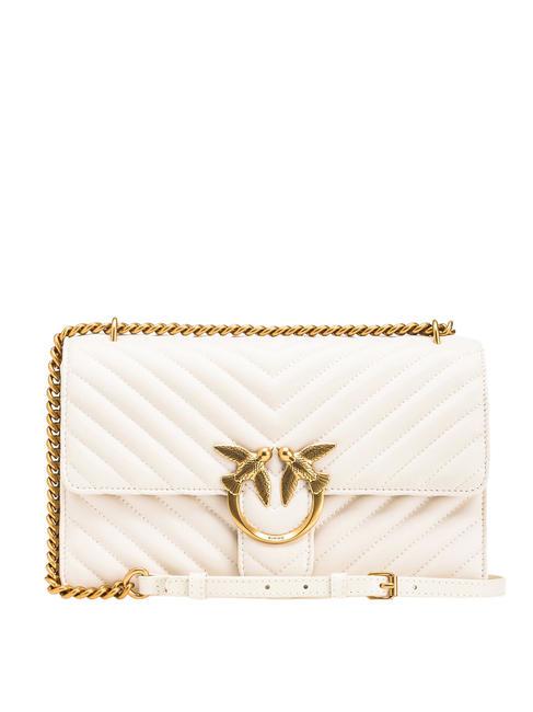 PINKO CLASSIC LOVE ONE Torba ze skóry nappa biały jedwab-antyczne złoto - Torby damskie
