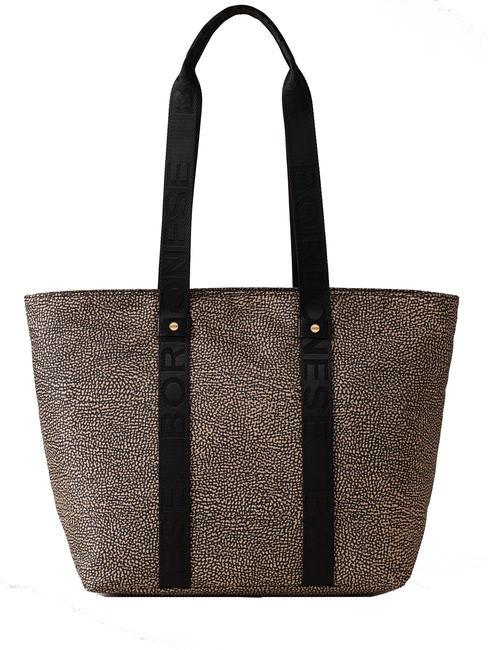 BORBONESE SHOPPER MEDIUM ECO LINE Torba na ramię OP/NATURALNY/CZARNY - Torby damskie