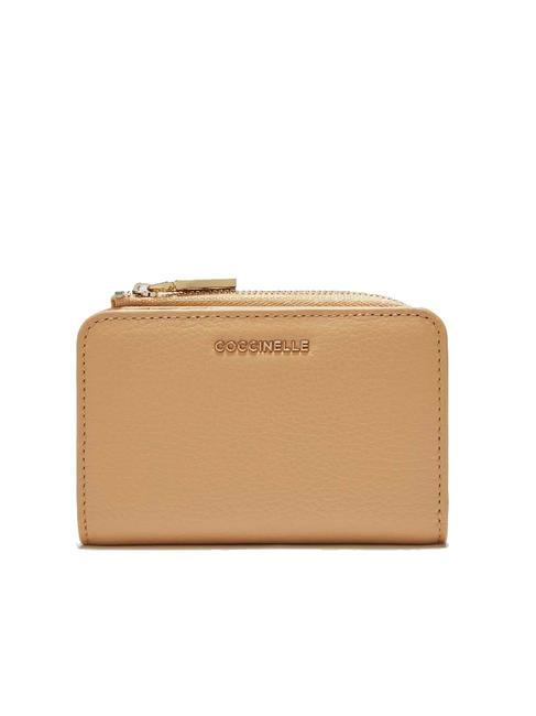 COCCINELLE METALLIC SOFT Mały portfel ze skóry młotkowanej świeży beż - Portfele damskie