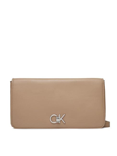 CALVIN KLEIN RE-LOCK DOUBLE GUSETTE Torba na ramię norka srebrna - Torby damskie