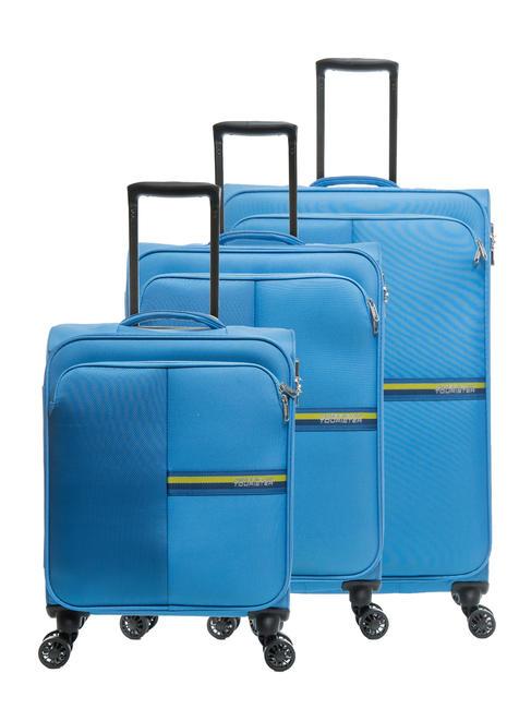 AMERICAN TOURISTER BRIGHT LIFE Zestaw 3 wózków: kabinowy, średni, duży spokojny niebieski - Zestaw wózków