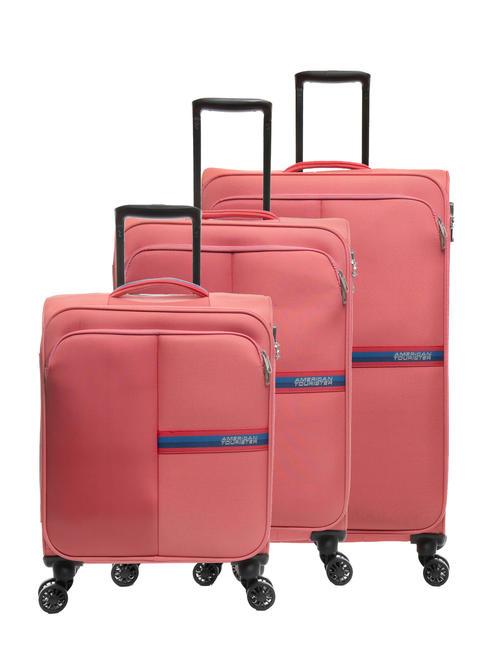 AMERICAN TOURISTER BRIGHT LIFE Zestaw 3 wózków: kabinowy, średni, duży koral muśnięty słońcem - Zestaw wózków