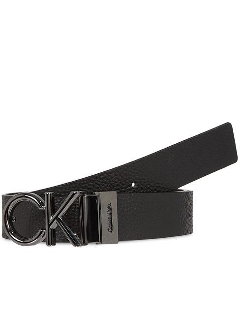 CALVIN KLEIN CK METAL Dwustronny pasek skórzany czarny/brązowy - Paski