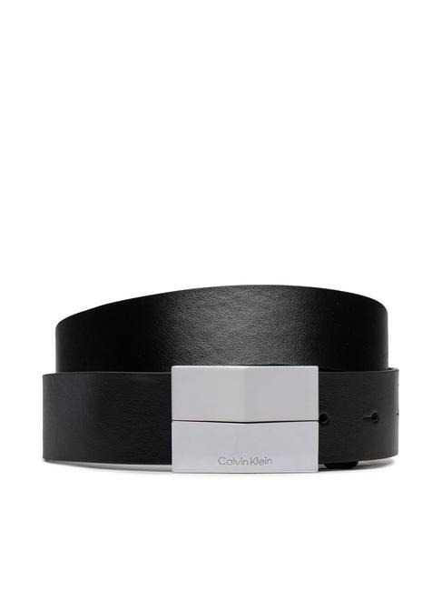 CALVIN KLEIN FINISH PLAQUE Pasek skórzany, można skrócić do wymiarów czarny - Paski