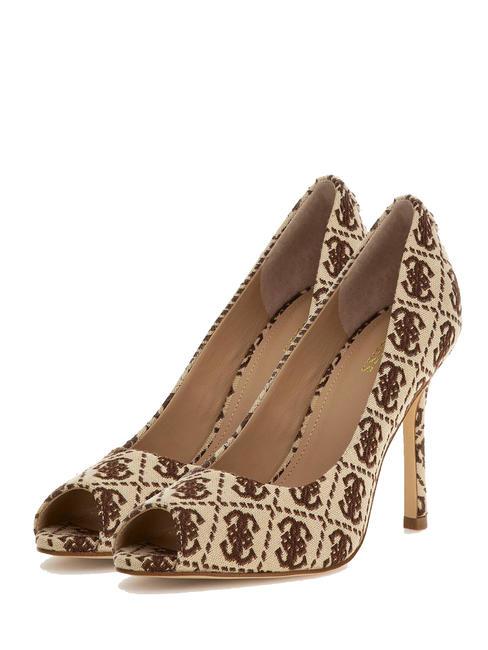 GUESS BLANCHI3 Czółenka żakardowe z odkrytymi palcami beżowy ciemny brąz - Buty damskie