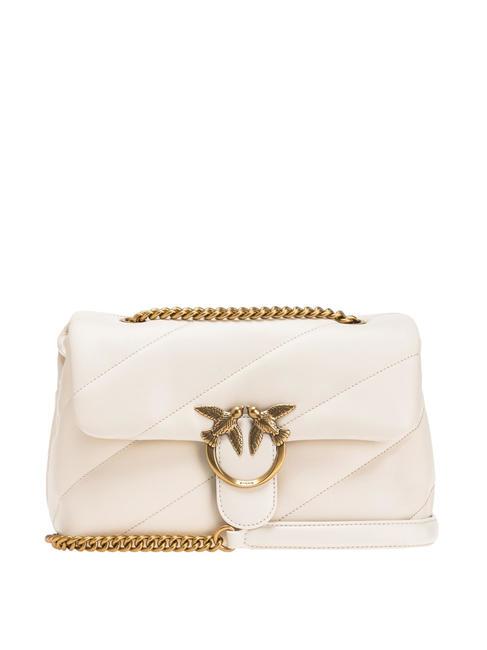 PINKO CLASSIC LOVE PUFF Torba ze skóry nappa biały jedwab-antyczne złoto - Torby damskie