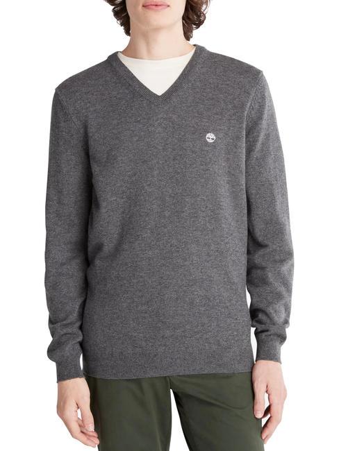 TIMBERLAND MERINO Sweter z dekoltem w serek z mieszanki wełny ciemny/szary/wrzosowy - Koszulki męskie