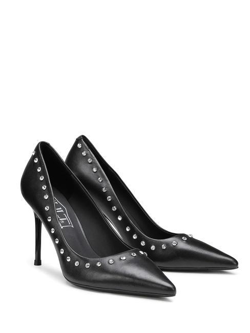 CULT QUEEN 3878 Skórzany dekolt z aplikacjami czarny - Buty damskie