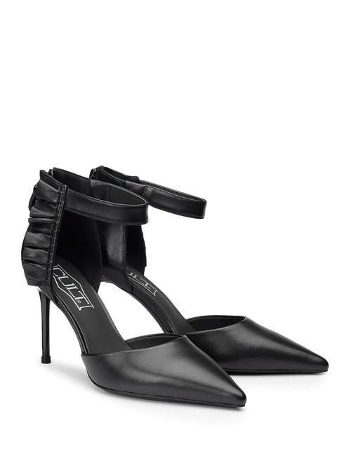 CULT QUEEN 3956 Skórzany dekolt z falbankami czarny - Buty damskie