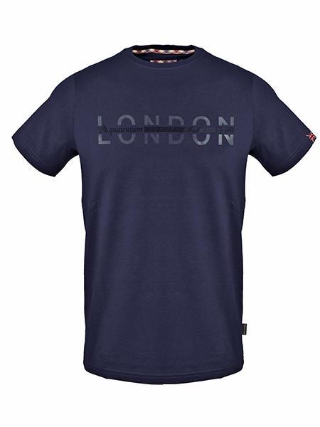 AQUASCUTUM LONDON Koszulka bawełniana marynarka wojenna - Koszulki męskie