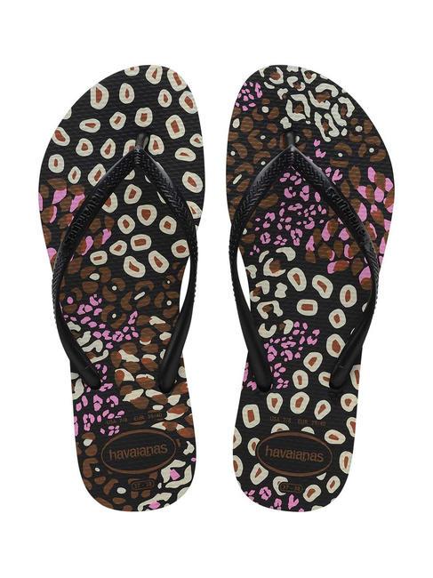 HAVAIANAS SLIM ANIMALS Klapki czarna/różowa lemoniada - Buty damskie