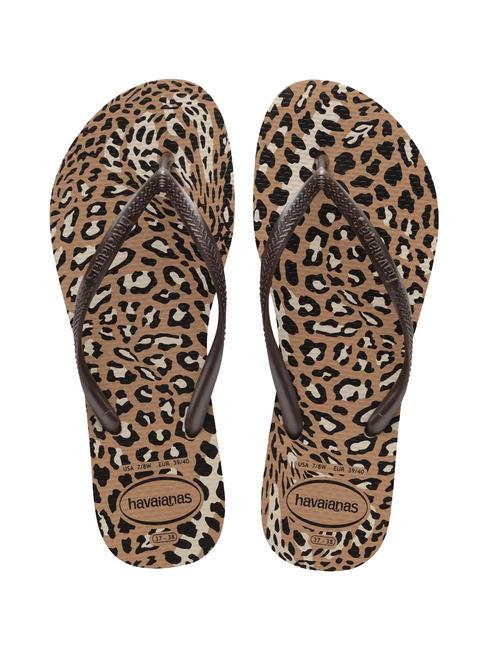 HAVAIANAS SLIM ANIMALS Klapki różowe złoto/kawiarnia - Buty damskie