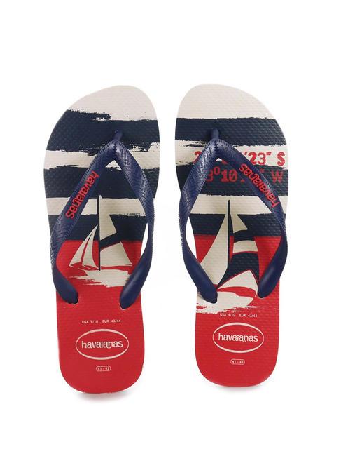 HAVAIANAS TOP NAUTICAL Klapki beżowy słomkowy/granatowy/rubinowo-czerwony - Buty męskie