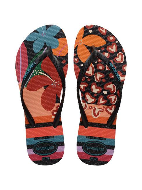 HAVAIANAS SLIM PATCHWORK Klapki beżowy/czarny - Buty damskie