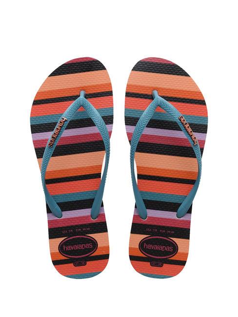 HAVAIANAS SLIM PATCHWORK Klapki beżowy słomkowy/niebieski - Buty damskie