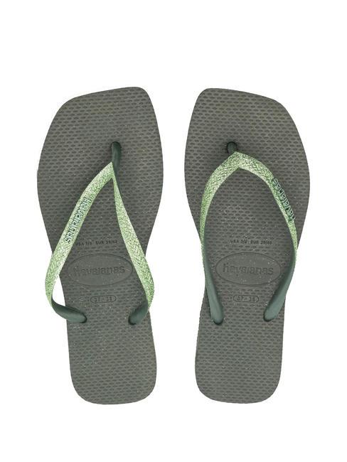 HAVAIANAS SQUARE GLITTER Klapki oliwkowo-zielony - Buty damskie