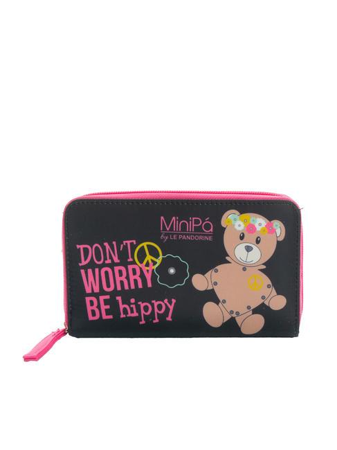 MINIPA' DON'T WORRY BE HIPPY Duży portfel zapinany na zamek Czarny - Torby i akcesoria dla dzieci