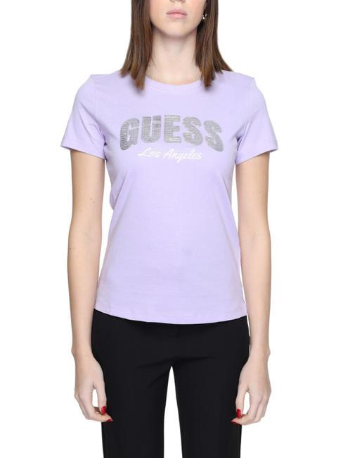 GUESS SEQUINS Koszulka bawełniana nowy jasny liliowy - Koszulki i topy damskie