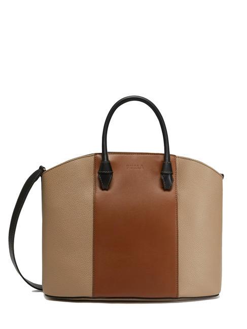 FURLA MIASTELLA Skórzana torba typu tote z paskiem na ramię szarobeżowy+koniak h+czarny - Torby damskie