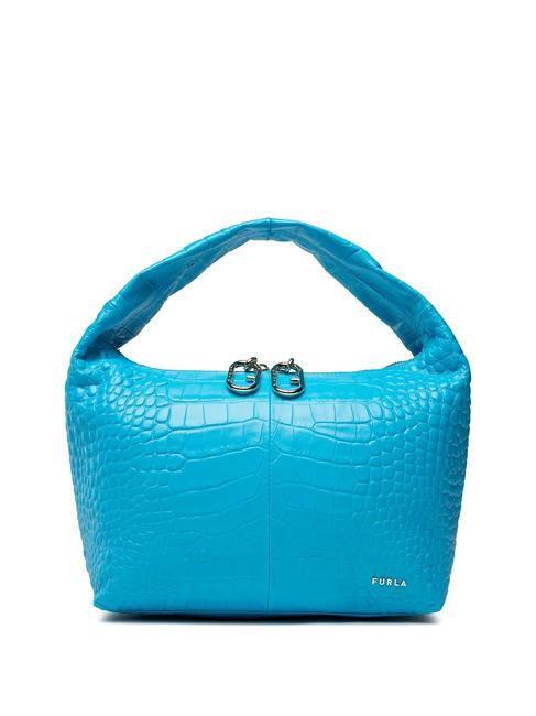FURLA GINGER Mała torebka ze skóry kokosowej cyjan - Torby damskie